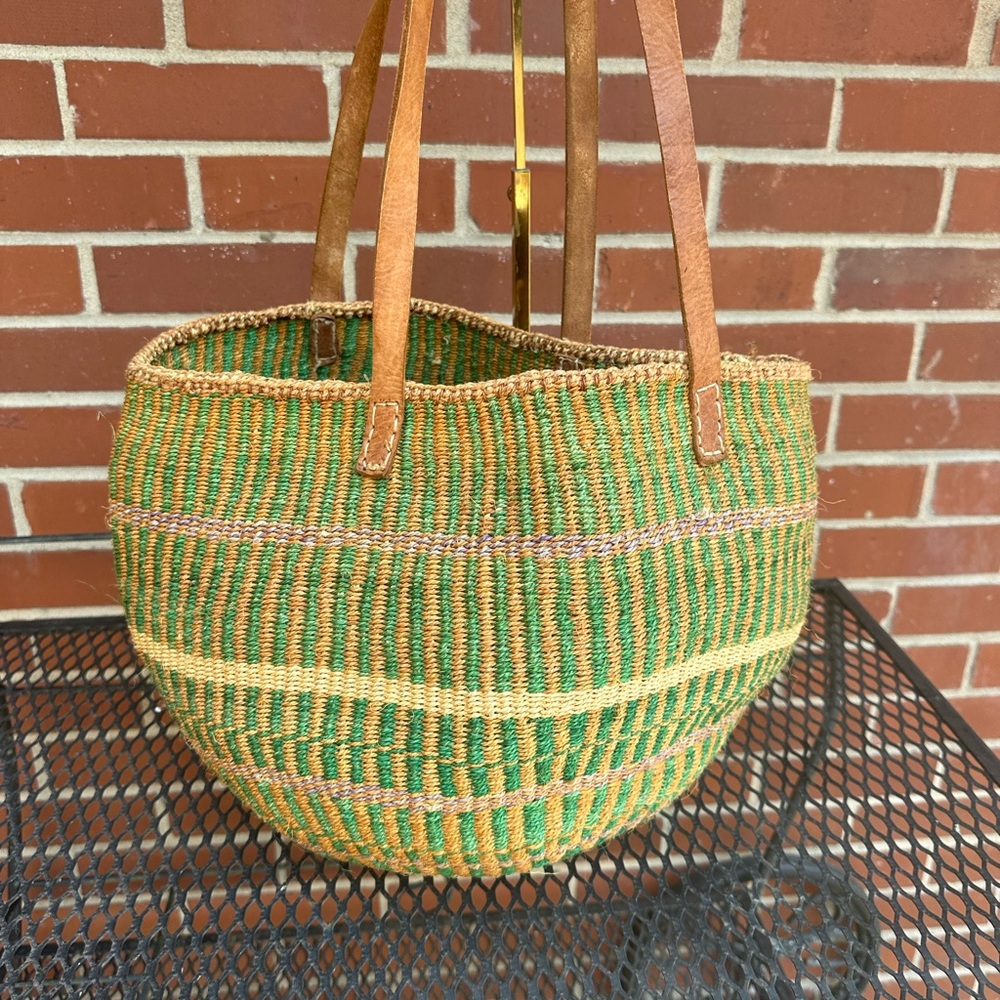 Green and Cream Woven Tote Bag